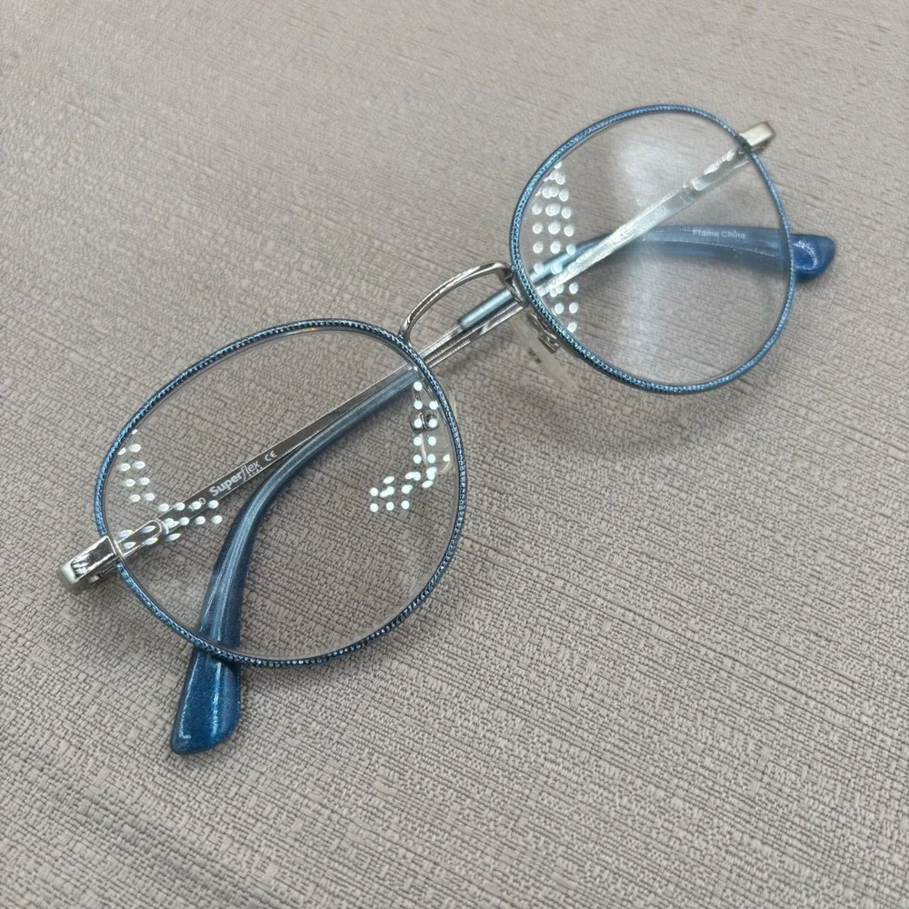 Superflex Kids SFK-238 Blue Glitter Silver Round Eyeglasses Frames 46-19-130